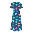 thumbnail image 3 of Robes d'Été Grande Taille pour Femmes 2024 Décontractées à Manches Courtes Col Rond Robe Décontractée Fluide à Étages Maxi Robe de Plage avec Poches Robe à Imprimé de la Saint-Valentin Économisez jusqu'à 65 % de Rabais!, 3 of 4