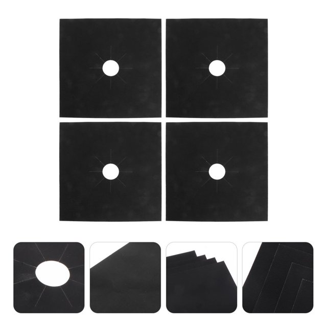 CUITING 4 Pcs Gas Hob Protector Non-stick Oven Liner Cooker Stove Black