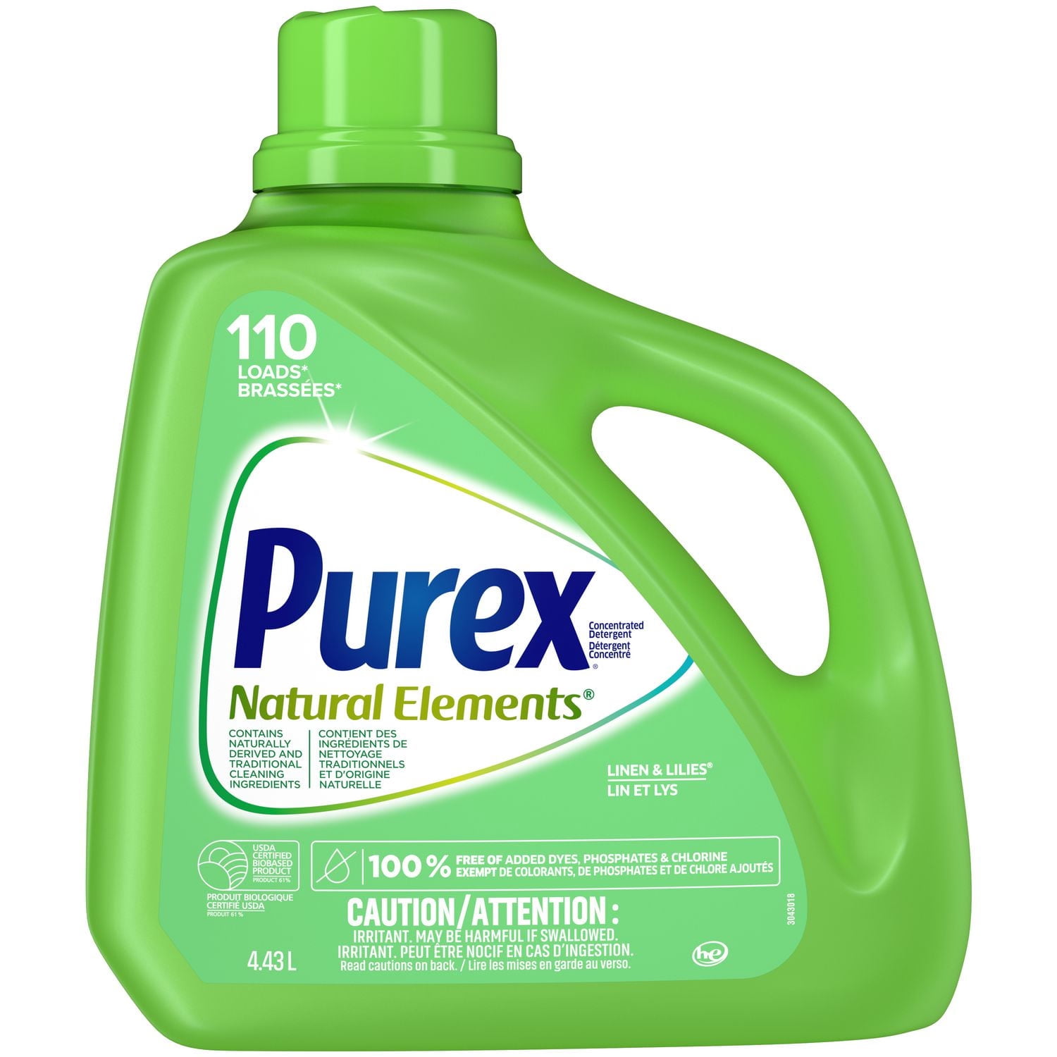 Purex Natural Elements 4 in 1 Concentrated Liquid Laundry Detergent, Linen & Lillies, Free of Added Dyes, 4.43 Litres, 110 Loads