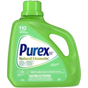 Purex Éléments naturels 4 en 1 Détergent concentré de blanchisserie liquide, lin & Lillies, sans colorants ajoutés, 4.43 Des litres, 110 Charges