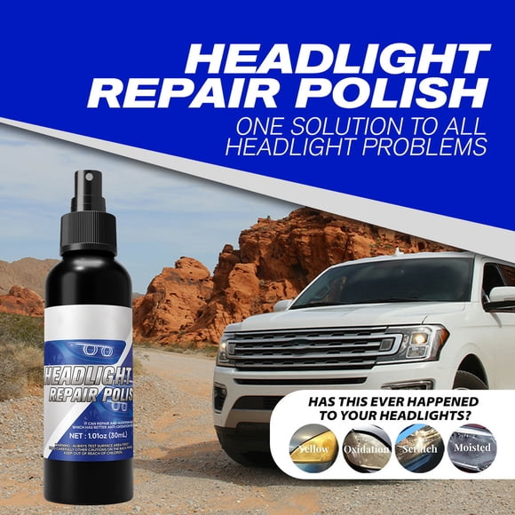 Headlight Restoration Kit for Yellowing and Oxidation Removal – Spray and Wipe Lens Polishing Solution with Sponge for Clear, Bright Headlights