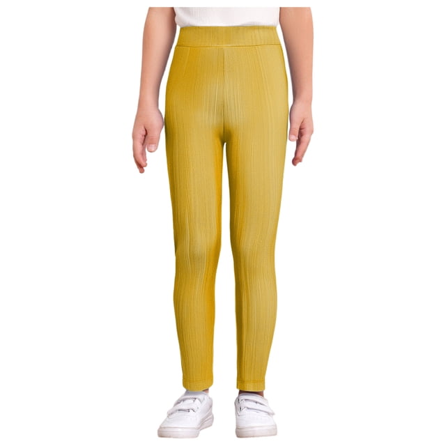 MSemis Girls Jazz Dance Leggings Metallic Ribbed Elastic Waistband Solid Color Toursers for Hip-hop Performance Gold 130