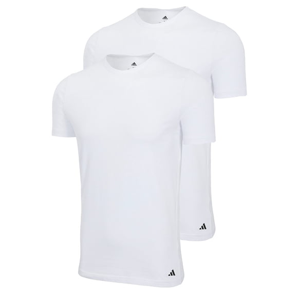adidas Men T-Shirt, 2-pack - Crew Neck Shirt, Active Flex Cotton, solid colour White M (Medium)