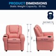 thumbnail image 3 of Contemporary Pink Vinyl Kids Recliner with Cup Holder and Headrest, 3 of 9