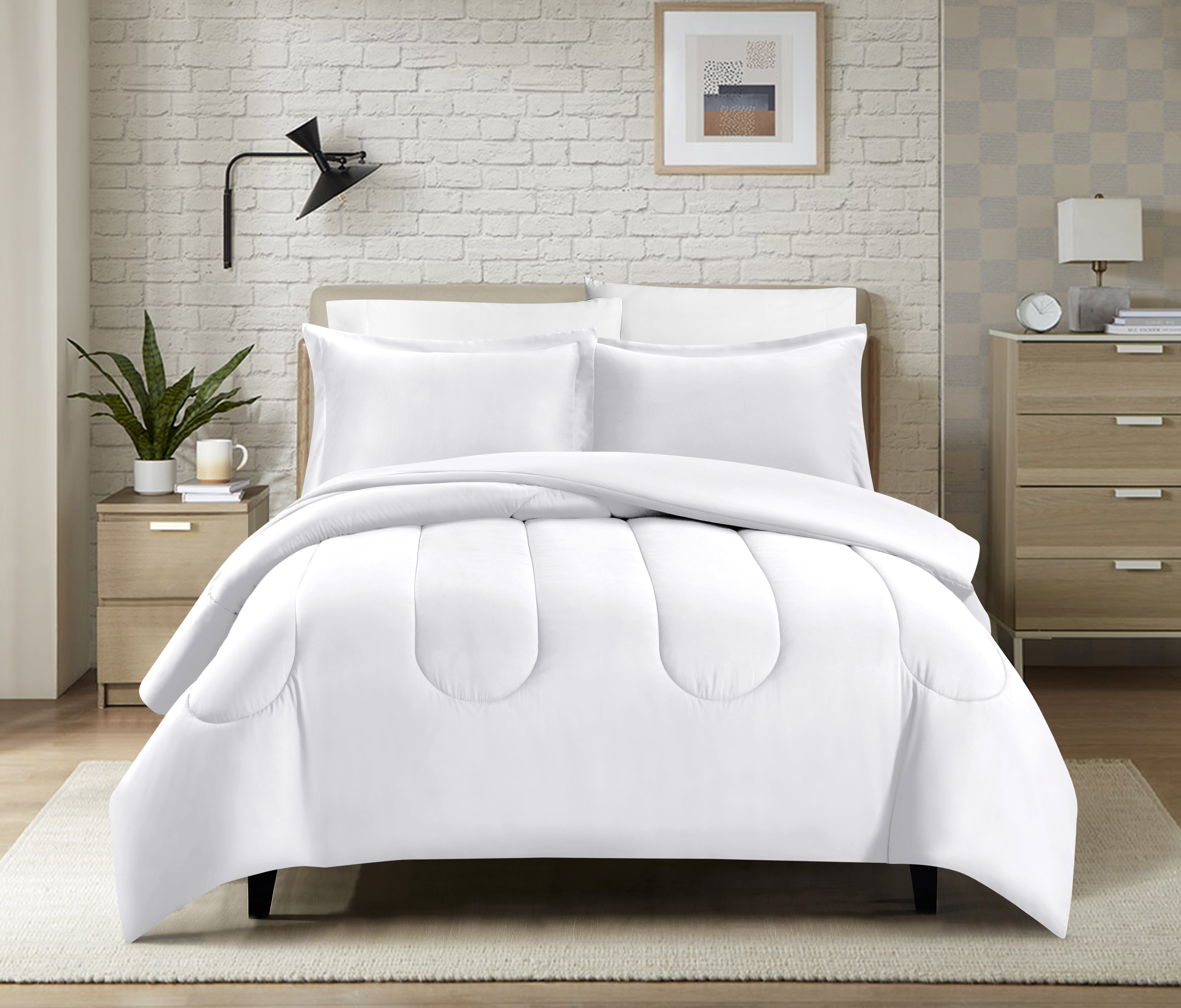 Swift Home Luxury 8 Piece Bed in a Bag, All Season Complete Bedding Set, Full, White
