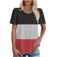 thumbnail image 1 of Plebaso Hauts pour Femmes Chemises à Oeillets à Blocs de Couleur Manches Courtes T-Shirts Amples Décontractés Col Rond Blouses Tendance, 1 of 6