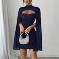 thumbnail image 2 of huilin Robe Cape en Chiffon Perlé Côtelée à Col Rond pour Femmes, Robe Enveloppante à Manches Longues pour Usage Quotidien, Fête, Rendez-Vous, Tenue de Luxe, 2 of 5