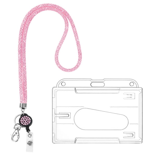 Cosmug Bling Crystal Rhinestone Lanyard Keychain | Sparkly Id Badge Holder for Women & Kids | Adjustable Neck Strap for Keys, Wallet & Cards | Teacher Student Accessory, E