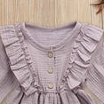 thumbnail image 4 of Splozh Fall Dresses for Girls Toddler Kids Baby Girl Solid Linen Button Ruffle Party Dress Clothes Purple,4-5 Years, 4 of 5