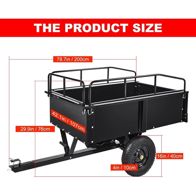 OUYAWEI 750Lbs Heavy-Duty Steel Dump Garden Trailer Multi-Purpose Utility Hauler Removable Sides Tilt Design Black