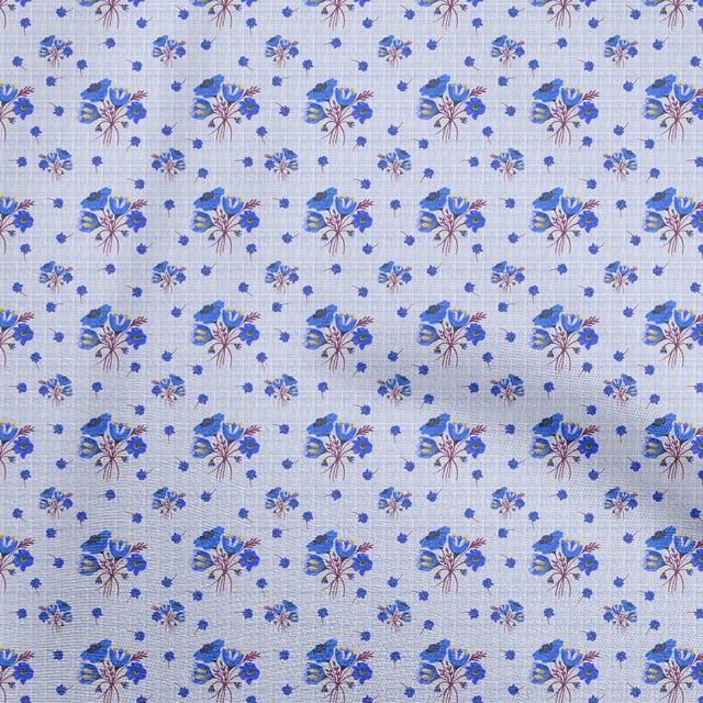 oneOone Cotton Poplin Twill Medium Blue Fabric Floral Craft Projects Decor Fabric Printed By The Yard 56 Inch Wide