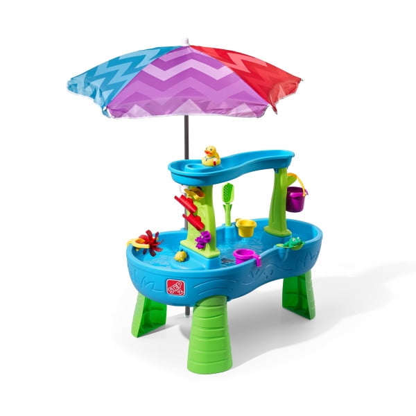 Table d'eau de l'étang avec parapluie et averses de pluie Step2