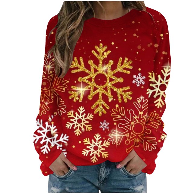 Pisexur Chandail en Molleton de Noël pour Femmes Sans Capuche Imprimé Graphique Vacances Col Rond Chandail en Molleton Ample Surdimensionné Automne Mode Décontracté Pull à Manches Longues pour Femmes