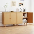 thumbnail image 4 of Gymax 2PCS Bamboo Buffet Cabinet w/ PE Rattan Doors Freestanding Kitchen Cupboard Natural, 4 of 10