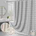 thumbnail image 1 of Vaidha Rideau de Douche Bohème de Style Ferme, Ensemble de Rideau de Douche en Tissu Rayé en Lin Robuste avec Pompon, Hydrofuge, Rideau de Douche en Tissu Bohème Vintage Campagnard, 1 of 7