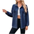 thumbnail image 1 of AherBiu Veste-Chemise en Jean pour Femmes à Manches Longues, Boutonnée, Col à Revers, Printemps, Décontractée, Veste en Denim, Manteau, Vêtement d'Extérieur, 1 of 7