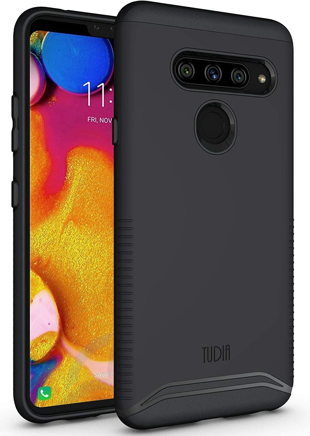 TUDIA for LG V40 ThinQ Phone Case, [MERGE] Dual Layer Slim Tough Non-Slip Heavy Duty Case Cover (Matte Black)
