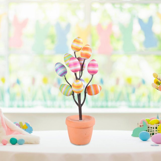 Desktop Decor Easter Egg Decoration Tree Easter Egg Bonsai Artificial Easter Decoration Easter Simulation Eggs Potted Cartoon Printed Eggs Easter Desktop Decoration Ornaments