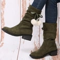 thumbnail image 5 of LSLJS Bottes Mi-Mollet pour Femmes, Bottes Style Britannique en Suède à Bout Rond à Talon Épais Bottes Empilées Bottes Western de Cowboy Bottes Cavalières à Pompon en Peluche Bottes Ajustées, 5 of 5