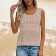 thumbnail image 4 of Knit Sleeveless Tops for Women Beige Openwork Knit Scalloped Hem Geometric Lace Pattern Lightw8 Crochet Top 1 Pc, 4 of 8