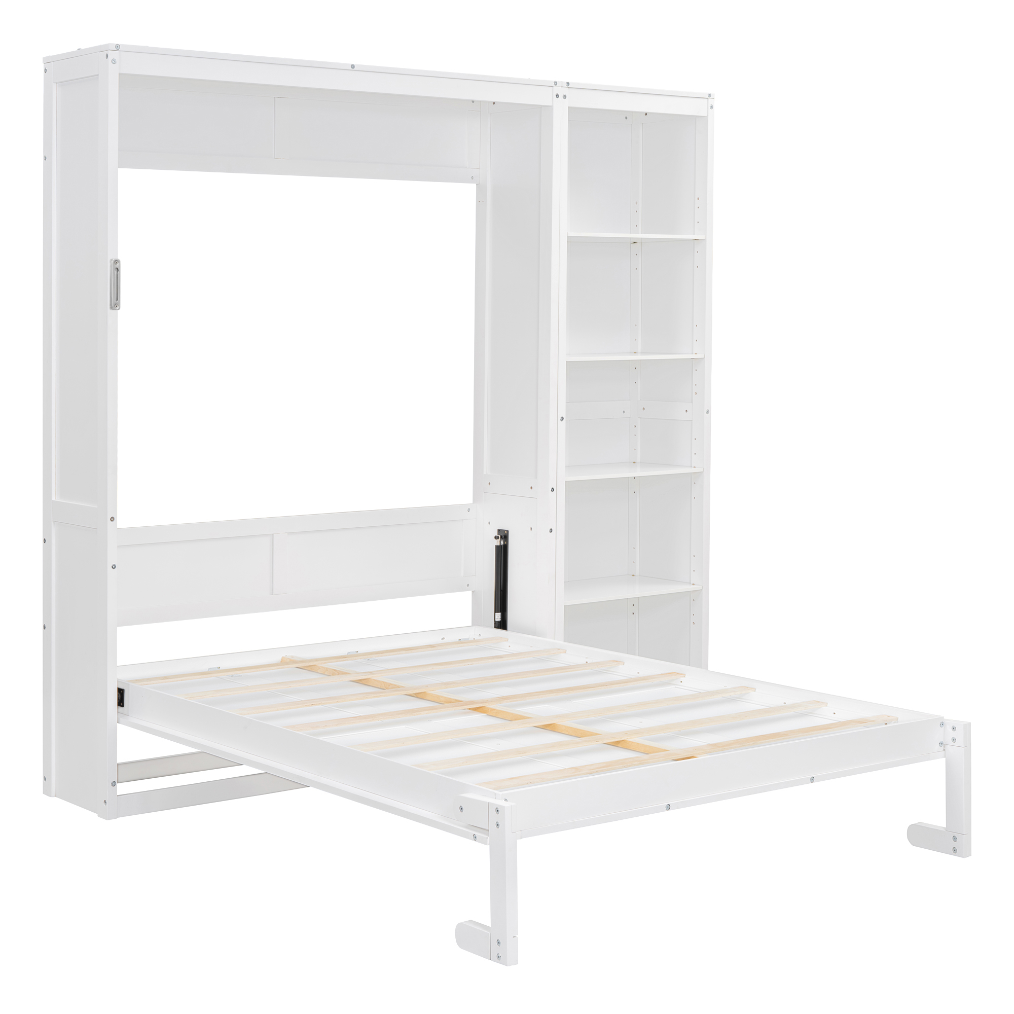 Homy Casa Full Size Murphy Bed with Storage Shelves, White, Foldable Wall Bed