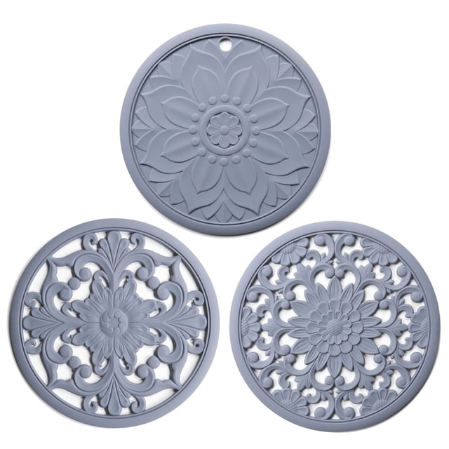 Silicone Trivets for Hot Pots and Pans Silicone Trivet Mat Set with 3 Carved Patterns Hot Pot Holder Hot Pads Kitchen Pans and Pots Set Hot Pads Pot Holders
