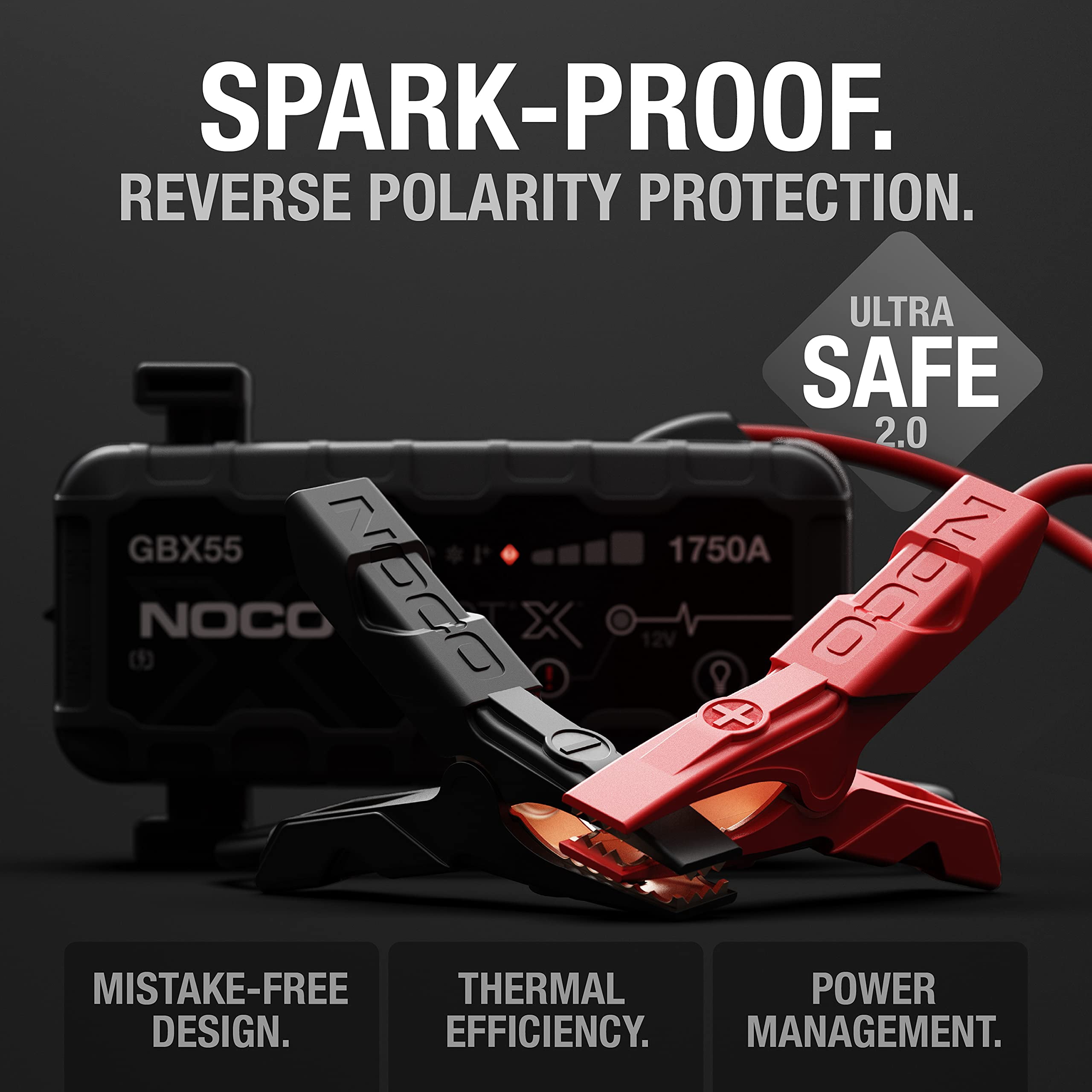 NOCO Boost X GBX55 1750A 12V UltraSafe Démarreur de batterie au lithium portable, pack booster de batterie de voiture, chargeur de banque d'alimentation USB-C et câbles de démarrage pour moteurs à ess