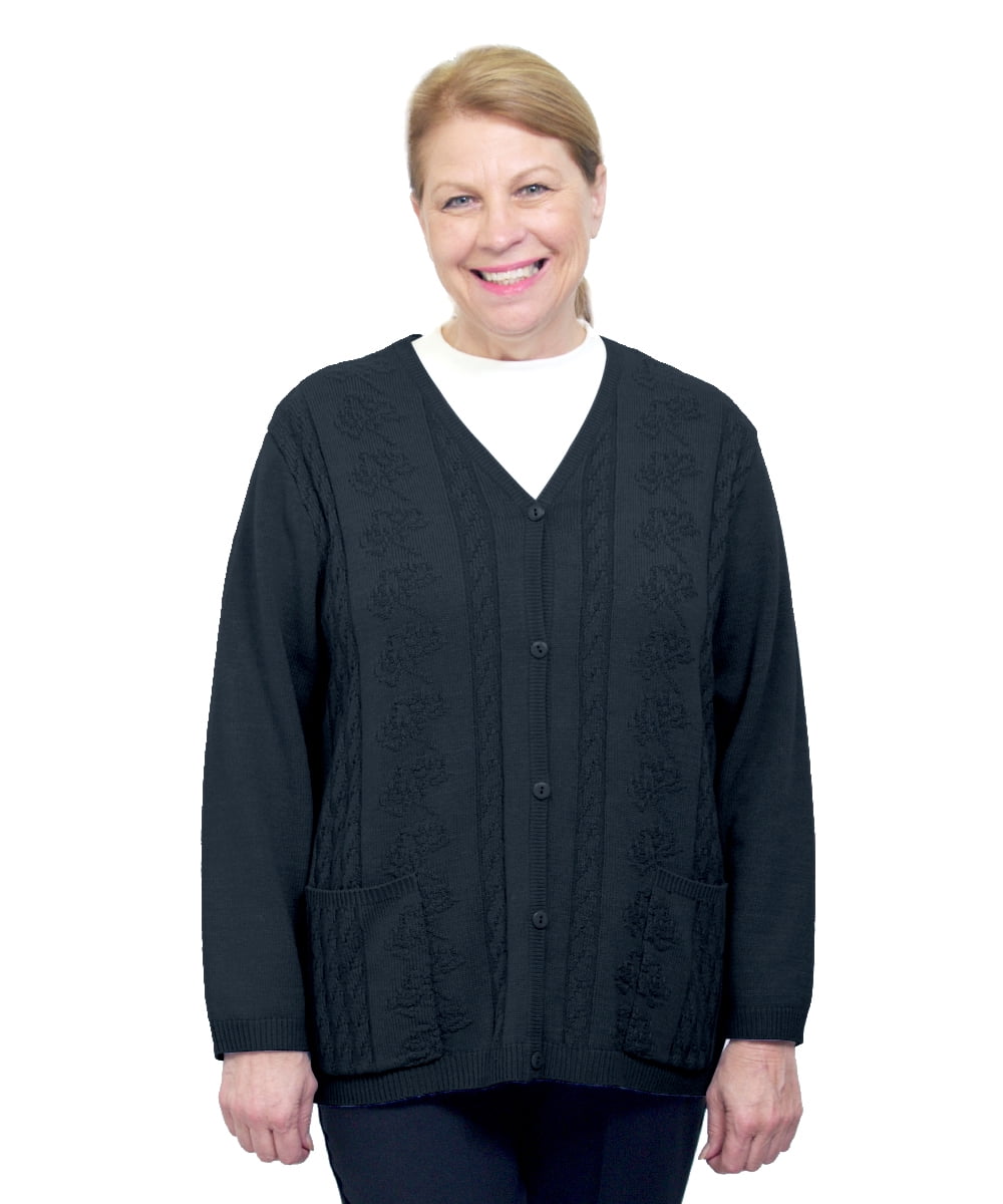 Silverts Women Cardigan Open Back Knit Sweater, M, Black