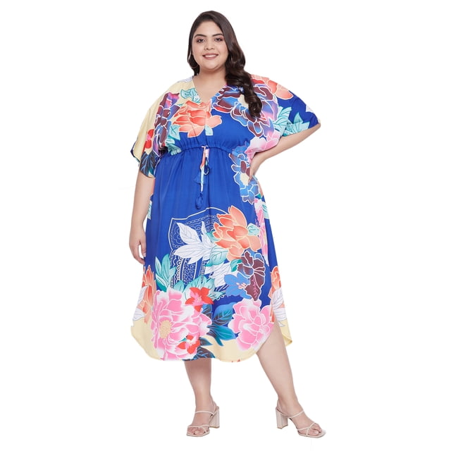 Women's Plus Size Kimono Summer Beach Wear Cover-up with Drawstring for Ladies Girls