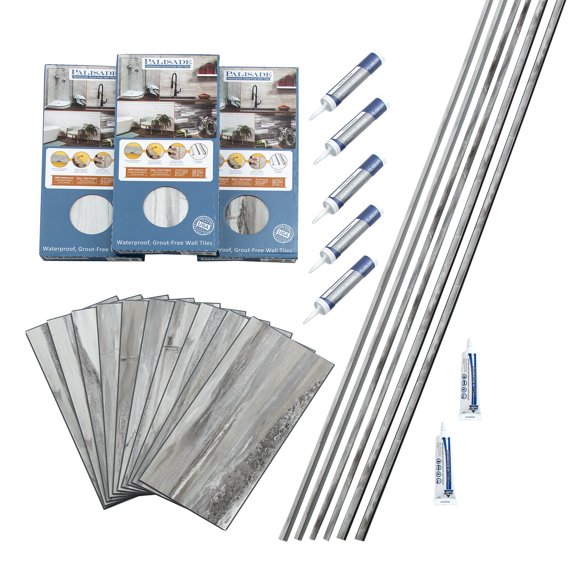 Palisade Trousse d'Entour de Douche et de Baignoire en Carreaux 23,2 Po x 11,1 Po, Granite à Persiennes
