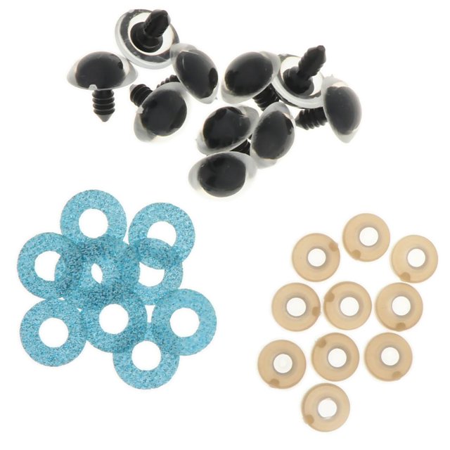 10 Pcs Yeux 16 mm Yeux d'Artisanat Yeux Ronds pour Poupée avec Paillettes Non-Tissés et Rondelles pour Poupée Ours en Peluche, Marionnette Animale - Bleu Pâle