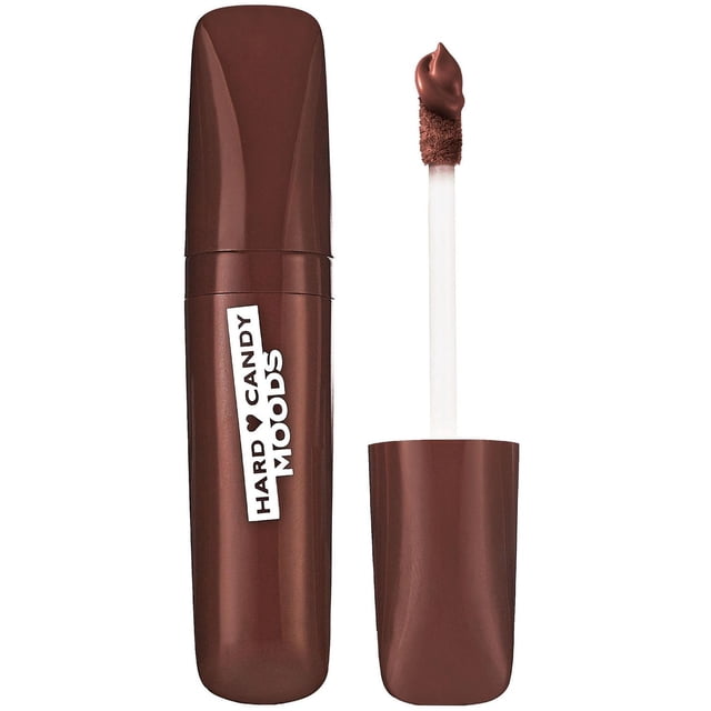 Hard Candy Moods Shadow Paint cream eye shadow and shadow primer in matte brown with built-in applicator wand showing pigmented liquid paint, ideal for bold, blendable, crease-resistant eye color and versatile use as primer or liner.