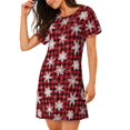 thumbnail image 2 of Vsdgher Flocons de Neige sur Motif de Noël à Carreaux Buffalo Chemise de Nuit à Manches Courtes pour Femmes Col Rond Mignonne Robe de Nuit à Volants Nuisette Confortable, 2 of 6