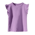 thumbnail image 1 of Girls Summer Flutter Sleeve Ruffle Collar Shirts Slim Fit Casual Tank Tops Purple 8-9 Years, 1 of 4