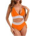 thumbnail image 2 of YUTK Plus Size High-Waisted Bikini Sets - Women's Bikini High Waisted Split Color Suit with Drawstring Gathered Abdominal Swimsuit Orange S, 2 of 9