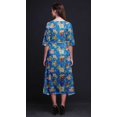 thumbnail image 3 of Bimba Cotton Blue Leaves & Ranunculus Floral Womens Asymmetrical Pocket ShiftDressSummer Party MidiDress-Medium, 3 of 4