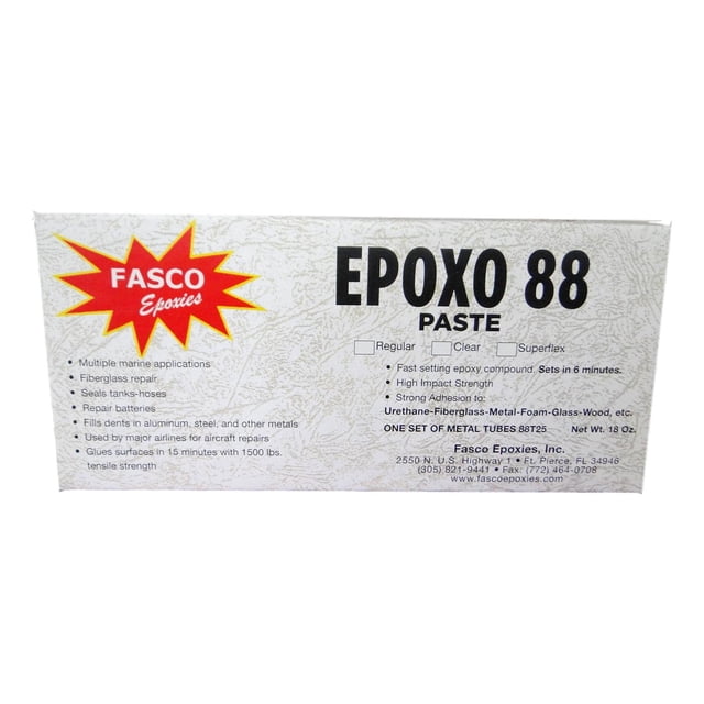 Fasco Époxo-88 / Ensemble de 6 Min Pâte Époxy Colle Adhésive Blanche Trousse de Tube 18 Oz