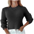 thumbnail image 1 of Chandails d'Automne pour Femmes Mode Femmes Confortable Décontracté Couleur Unie Manches Longues Col Rond Hauts Chandail Ample Manches Longues Chandail S-111 Noir P, 1 of 6