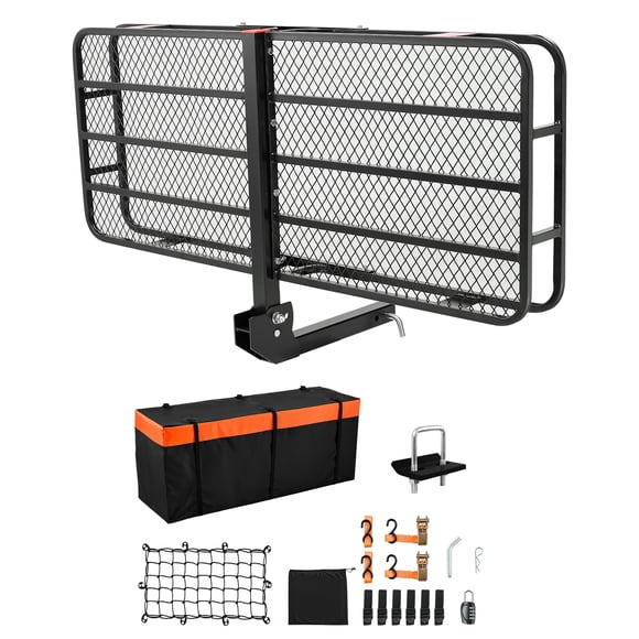 KFFKFF 60" x 24" x 6", Hitch Cargo Carrier, 500 lbs Capacity Hitch Cargo Carrier with Cargo Net with Hook & Waterproof Cargo Bag, Folding Hitch Mount Cargo Carrier with Ratchet Straps