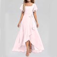 thumbnail image 5 of XIMIN Girls Plus Size Square Neck Solid Color Chiffon Bridesmaid Dresses Formal Cocktail Party Dresses with Sleeves Ruffle High Low Evening Formal Dress, 5 of 5