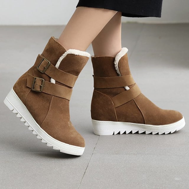 LSLJS Snow Bottes d'Hiver à Bout Rond Mode Chaudes en Fourrure Courtes Grande Taille pour Femmes, Bottes Snow pour Femmes
