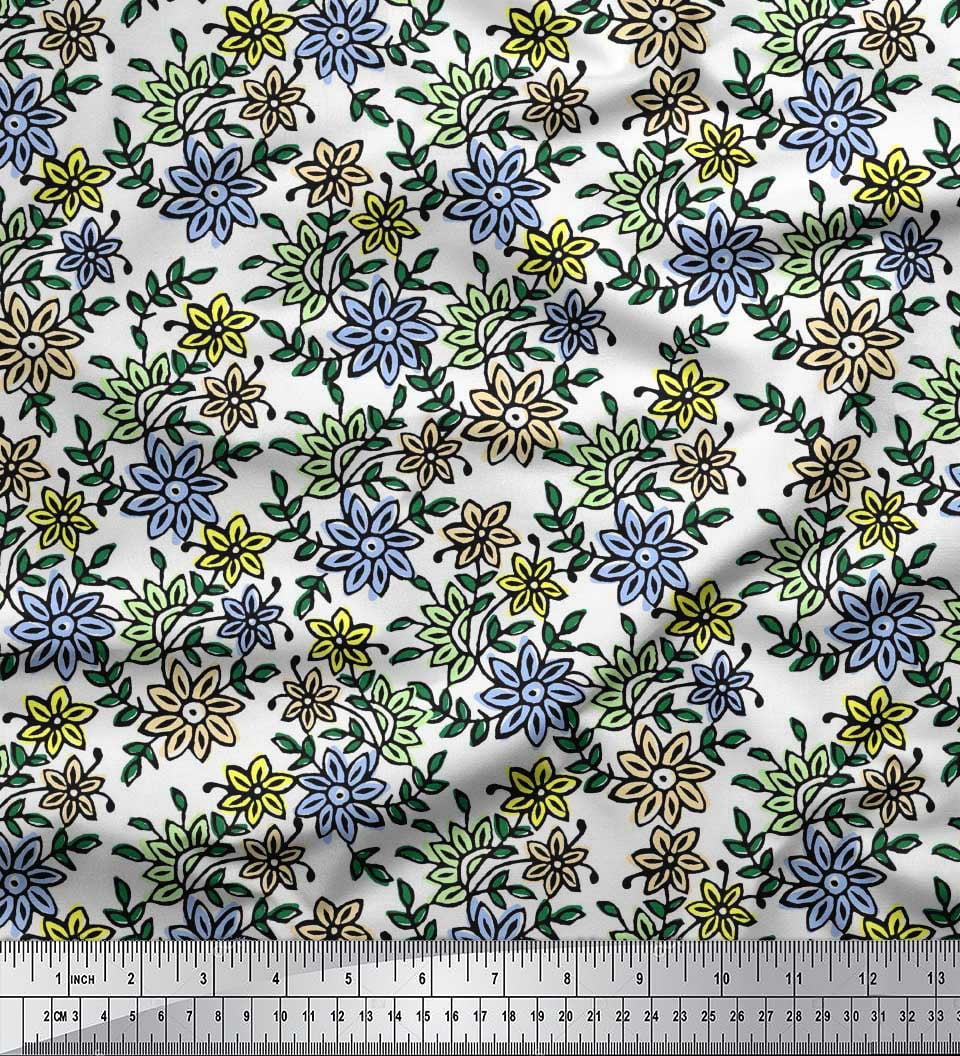 Soimoi Rayon Fabric Leaves & Floral Block Print Fabric by Yard 56 Inch Wide