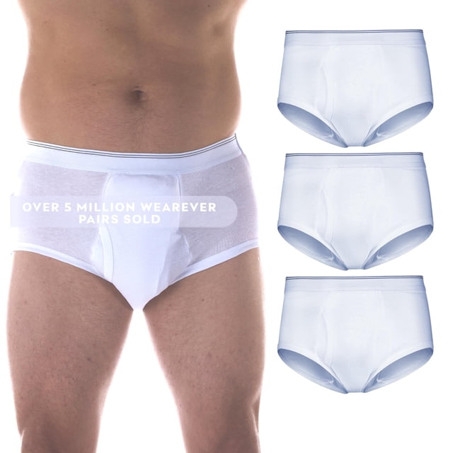 Wearever Men's Incontinence Underwear Open Fly Washable Briefs, Maximum Absorbency 3-Pack