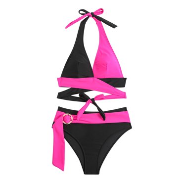 Color Block Swimsuits for Women 2 Piece Beach Bathing Suit High Waist Swimwear Set Swim Tops Bottoms Hawaiian Outfits, Blue, XL