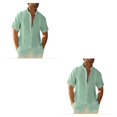 thumbnail image 3 of pitrice Men Shirt Casual Short Sleeve Breathable Replacement Button Down Solid Color Fashionable Home Dating Shirts Top Green M 2Set, 3 of 6