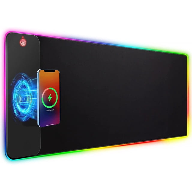 Extended RGB Gaming Mouse Pad, with Wireless Charging Station, Supershield 7 LED Colors