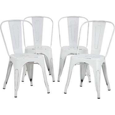 FDW Metal Dining Chairs Set of 4 Indoor Outdoor Chairs Patio Kitchen Metal 18 Inch Seat Height Restaurant Tolix Side Bar, White