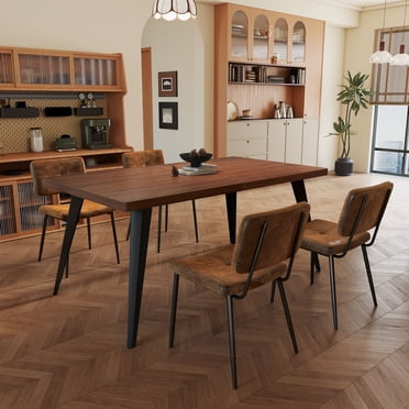 Homy Casa 63" Dining Table for 6, Industrial Rectangular Kitchen Table with Wood Grain Top and Metal Legs, Walnut