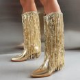 thumbnail image 2 of Dakaela Bottes de Cowboy à Franges pour Femmes, Bottillons de Cowgirl à Paillettes Métalliques, Style Western à Enfiler avec Pompons, 2 of 8