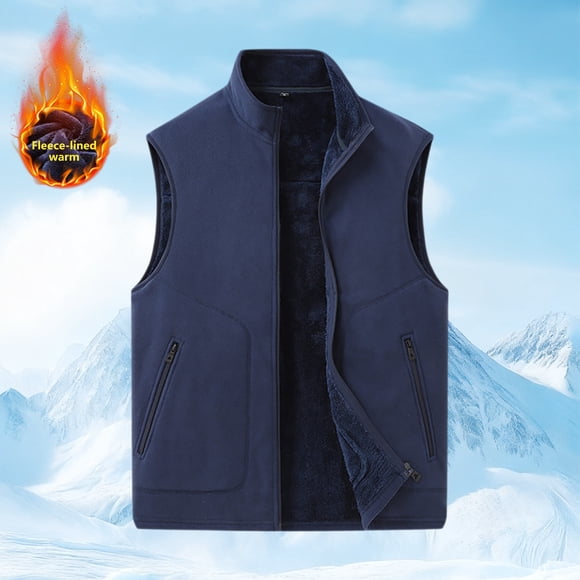 Mceream Sherpa Vest Men - Mens Casual Outwear Vests Fleece Lined Lightweight Winter Zip Up Sleeveless Jacket for Hiking Travel Plus Size Outwear Ropa Casual Para HombreBlue XXXL